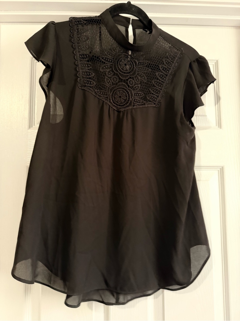 Express Black Lace Yoke Flutter Sleeve Blouse